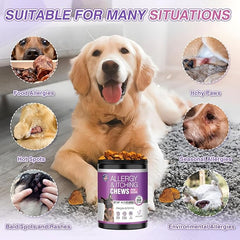 Dog Allergy Chews 200ct - Dog Allergy and Itching Skin Relief Anti Itch Aller Immune Bites for Dogs Licking Paws Treatment Relief Itchy Chew Probiotics Vitamins for Skin and Coat Allergies - Chicken