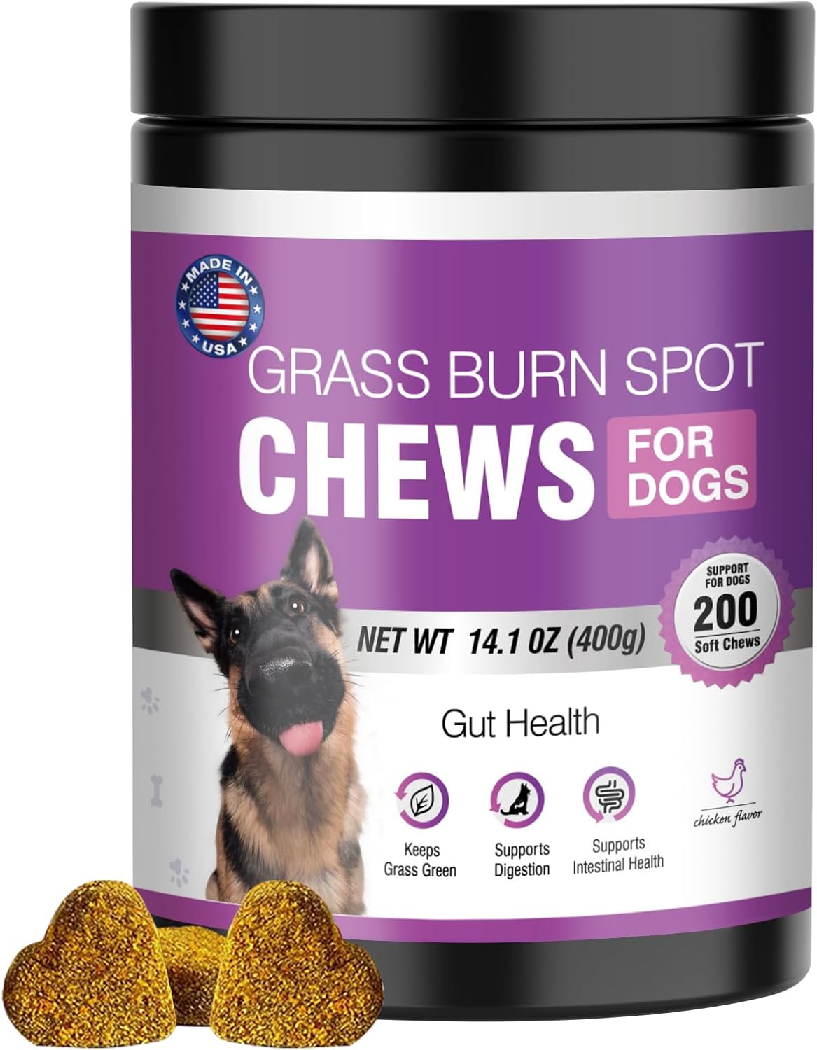 Grass Burn Spot Chews for Dogs Dog Pee Grass Neutralizer 200 Green Grass Dog Chews Urine Lawn Spot Protector Urinary Tract Support Dog Bladder Support Cranberry, Apple Cider Vinegar, DL-Methionine