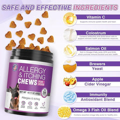 Dog Allergy Chews 200ct - Dog Allergy and Itching Skin Relief Anti Itch Aller Immune Bites for Dogs Licking Paws Treatment Relief Itchy Chew Probiotics Vitamins for Skin and Coat Allergies - Chicken